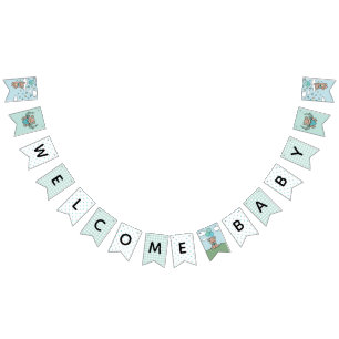 Aquamarin Blue Welcome Baby Bear Boy Baby Dusche Wimpelkette