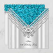 Aquamarin Blue White Birthday Party Glitzer Diamon Einladung (Vorne/Hinten)