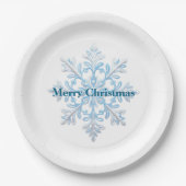 Aquamarin Blue White Christmas Snowflakes Pappteller (Vorderseite)