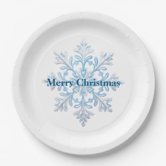 Aquamarin Blue White Christmas Snowflakes Pappteller (Vorderseite)