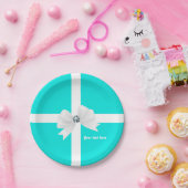 Aquamarin Blue & White Elegante Glam Diamond Bow Pappteller (Party)