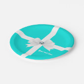 Aquamarin Blue & White Elegante Glam Diamond Bow Pappteller (Schrägansicht)