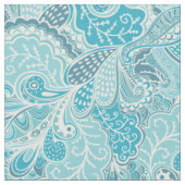 Aquamarin Blue White Elegante Paisley Pattern Stoff (Nahaufnahme)
