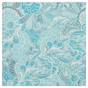 Aquamarin Blue White Elegante Paisley Pattern Stoff