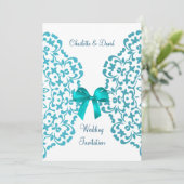 Aquamarin Blue White Elegany Lace Hochzeit Einladung (Stehend Vorderseite)