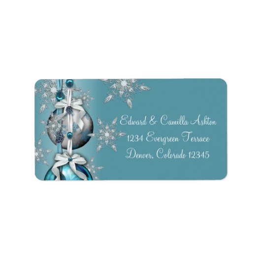 Aquamarin Blue White Snowflakes Blue Christmas Add Adressaufkleber (Vorne)