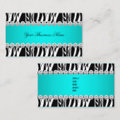 Aquamarin Blue Wild Zebra Black Diamond Look Image Visitenkarte (Vorne/Hinten)