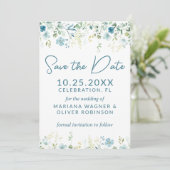 Aquamarin Blue Wildblumen Save the Date Card Einladung (Stehend Vorderseite)