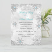 Aquamarin Blue Winter Wonderland Birthday Party Einladung (Stehend Vorderseite)