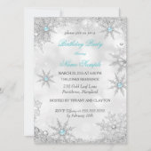 Aquamarin Blue Winter Wonderland Birthday Party Einladung (Vorderseite)
