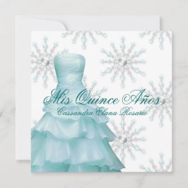 Aquamarin Blue Winter Wonderland Quinceanera Einladung