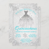Aquamarin Blue Winter Wonderland Snowflake Quincea Einladung (Vorne/Hinten)
