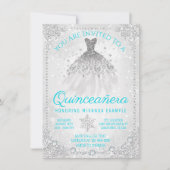 Aquamarin Blue Winter Wonderland Snowflake Quincea Einladung (Vorderseite)