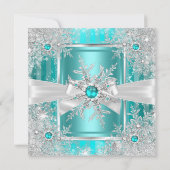 Aquamarin Blue Winter Wonderland Snowflake Silberb Einladung (Rückseite)