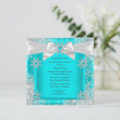 Aquamarin Blue Winter Wonderland Snowflake Silver  Einladung (Stehend Vorderseite)