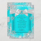 Aquamarin Blue Winter Wonderland Snowflake Silver  Einladung (Vorne/Hinten)