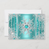Aquamarin Blue Winter Wonderland Snowflake Silver RSVP Karte (Rückseite)