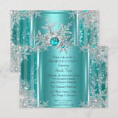 Aquamarin Blue Winter Wonderland Snowflake Silver RSVP Karte (Vorne/Hinten)