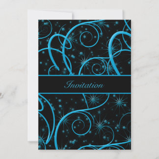 Aquamarin Blue Wirbel Black Birthday Party Einladu Einladung