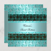 Aquamarin Blue Wirbel Elegante 16 . Geburtstag Einladung (Vorne/Hinten)