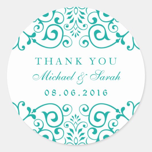 Aquamarin Blue Wirbel Floral Baby Shockaufkleber Runder Aufkleber (Vorderseite)