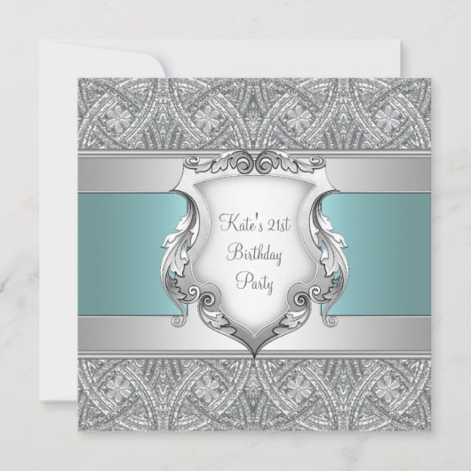 Aquamarin Blue Womans 21. Geburtstag Party Einladung (Vorderseite)