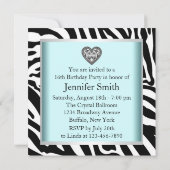 Aquamarin Blue Zebra 16 . Geburtstag Geburtstagspa Einladung (Rückseite)