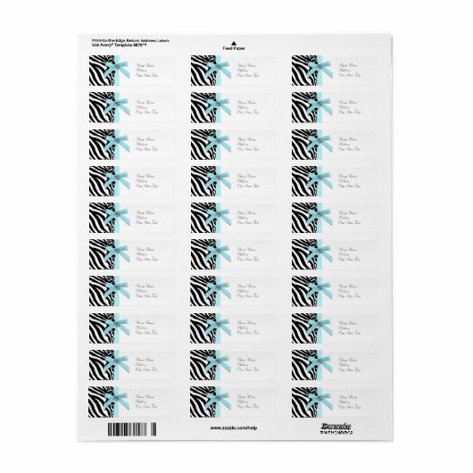 Aquamarin Blue Zebra Address Labels (Vorne)