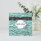 Aquamarin Blue Zebra Baby Girl Dusche Einladung (Stehend Vorderseite)