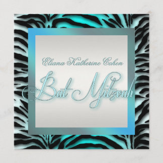 Aquamarin Blue Zebra Bat Mitzvah Einladungen