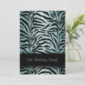 Aquamarin Blue Zebra Geburtstagsparty Einladung (Stehend Vorderseite)