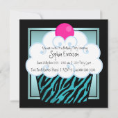 Aquamarin Blue Zebra Girls Cupcake Geburtstagspart Einladung (Rückseite)