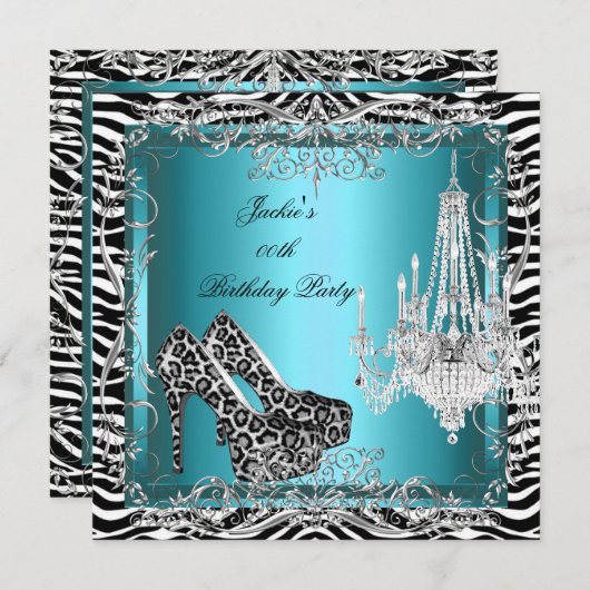 Aquamarin Blue Zebra Leopard Print Party Shoes Einladung (Vorne/Hinten)