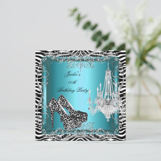 Aquamarin Blue Zebra Leopard Print Party Shoes Einladung (Stehend Vorderseite)
