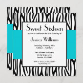 Aquamarin Blue Zebra Modern Sweet 16 Einladungen (Vorne/Hinten)