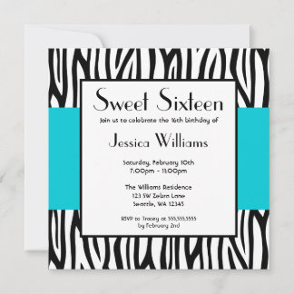 Aquamarin Blue Zebra Modern Sweet 16 Einladungen