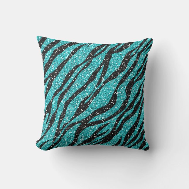 Aquamarin Blue Zebra Print Throw Kissen (Vorderseite)