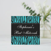 Aquamarin Blue Zebra Printed Diamonds Bat Mitzvah Einladung (Stehend Vorderseite)