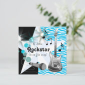 Aquamarin Blue Zebra Rock Star Babydusche Einladung (Stehend Vorderseite)