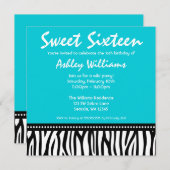 Aquamarin Blue Zebra Sweet 16 Einladungen (Vorne/Hinten)
