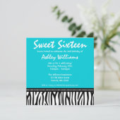 Aquamarin Blue Zebra Sweet 16 Einladungen (Stehend Vorderseite)