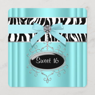 Aquamarin Blue Zebra Sweet 16 Geburtstagsparty Einladung