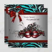 Aquamarin Blue Zebra Sweet 16 Masquerade Party Einladung (Vorne/Hinten)