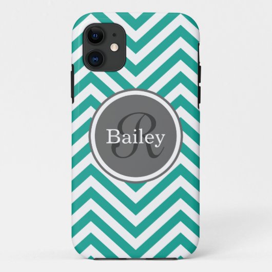 Aquamarin Blue Zickzack Monogram Case-Mate iPhone Hülle (Rückseite)