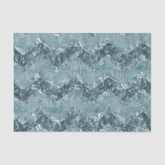 Aquamarin Blue Zickzack Zigzag Streifen Seidenpapier (Vorderseite)