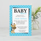 Aquamarin BluePolka Dot Giraffe Babydusche Einladu Einladung (Stehend Vorderseite)