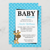 Aquamarin BluePolka Dot Giraffe Babydusche Einladu Einladung (Vorne/Hinten)