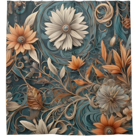 Aquamarin Boho Blume Duschvorhang (Vorderseite)