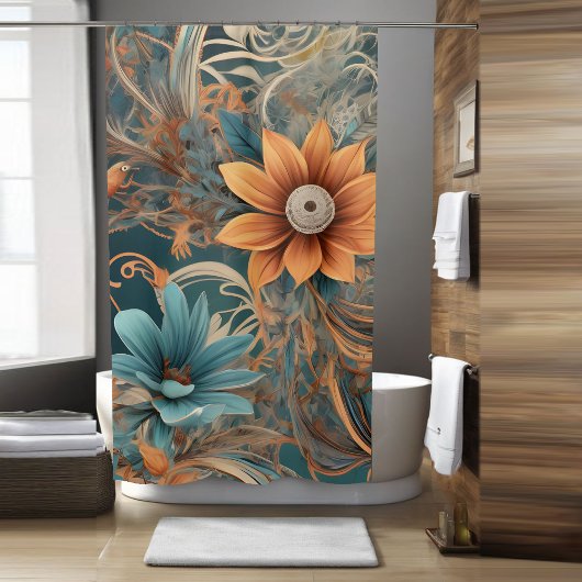 Aquamarin Boho Blume Duschvorhang Art 2