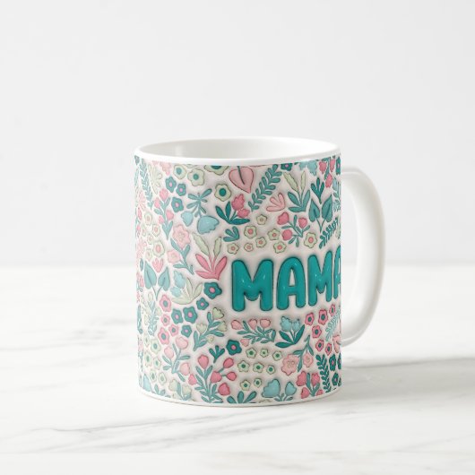 Aquamarin Boho Blume Mama Kaffeetasse (VorderseiteRechts)